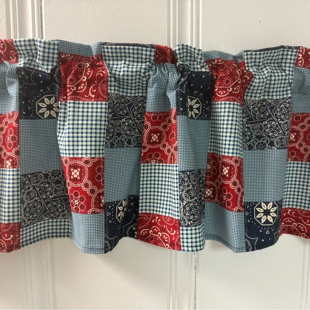 Patchwork Valance Curtain - Red, Blue, and White - Picture 3 of 3